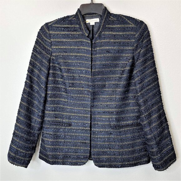 Coldwater Creek Womens Suit Jacket Blazer Blue Metallic Stripe Pockets Size 8 - Picture 1 of 10